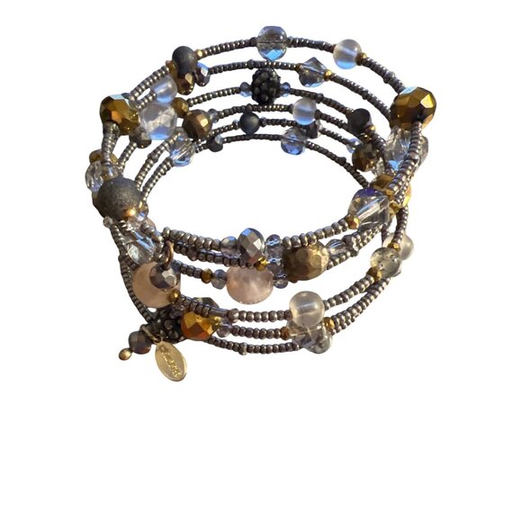 Chico's Wire Wrap Expandable Bracelet Seed Beads Glass Beads Brown Earth Tones - Picture 1 of 3